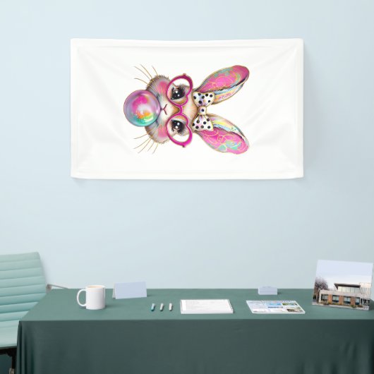 Happy Easter Bunny Coquette Bow Brushstroke Easter 横断幕 (トレードショー)