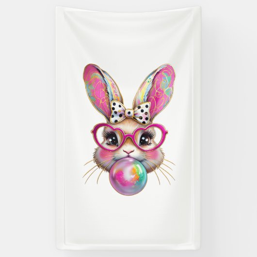 Happy Easter Bunny Coquette Bow Brushstroke Easter 横断幕 (縦)