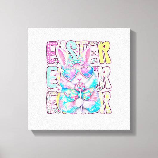 Happy Easter Bunny Coquette Bow Preppy Easter Day  キャンバスプリント (正面)