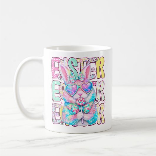 Happy Easter Bunny Coquette Bow Preppy Easter Day  コーヒーマグカップ (左)
