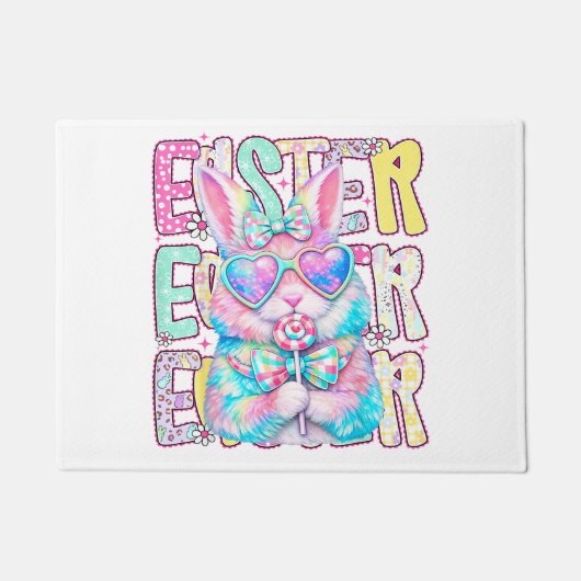 Happy Easter Bunny Coquette Bow Preppy Easter Day  ドアマット (正面)