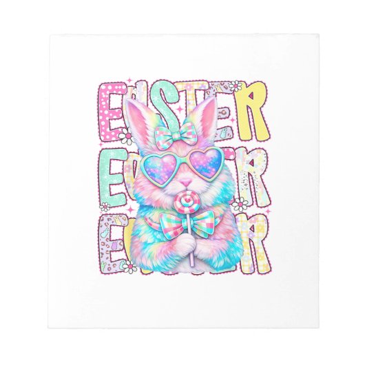Happy Easter Bunny Coquette Bow Preppy Easter Day  ノートパッド (正面)