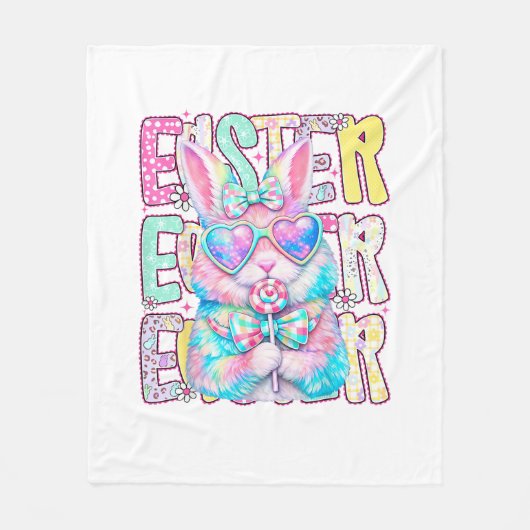 Happy Easter Bunny Coquette Bow Preppy Easter Day  フリースブランケット (正面)