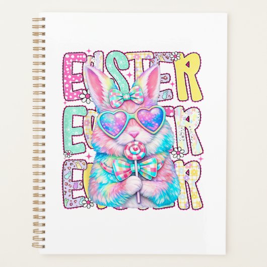 Happy Easter Bunny Coquette Bow Preppy Easter Day  プランナー手帳 (正面)