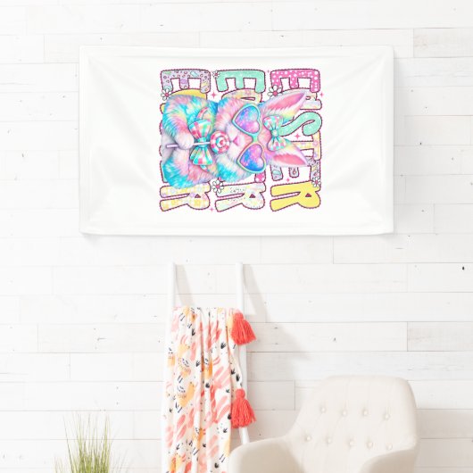 Happy Easter Bunny Coquette Bow Preppy Easter Day  横断幕 (インサイチュ)