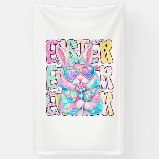 Happy Easter Bunny Coquette Bow Preppy Easter Day  横断幕 (縦)