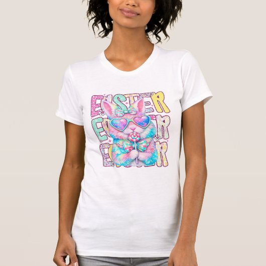 Happy Easter Bunny Coquette Bow Preppy Easter Day Tシャツ (正面)