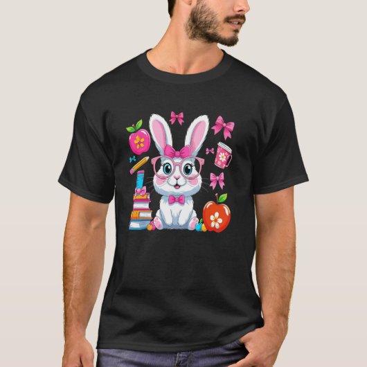 Happy Easter Bunny Coquette Bow Teacher Easter Gir Tシャツ (正面)