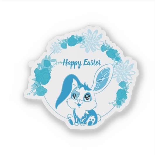 Happy Easter Bunny  Cute Blue Kawaii シール (正面)