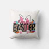 Happy Easter Bunny Ears Leopard Print Plaid Graphi クッション (正面)