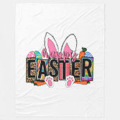 Happy Easter Bunny Ears Leopard Print Plaid Graphi フリースブランケット (正面)