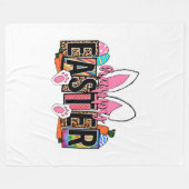 Happy Easter Bunny Ears Leopard Print Plaid Graphi フリースブランケット (正面(横))
