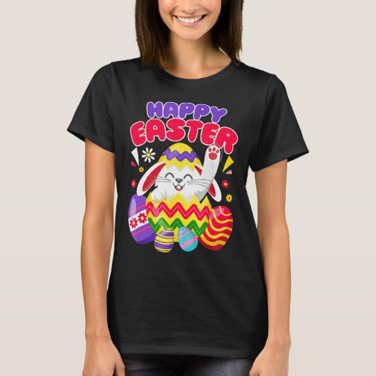 Happy Easter Bunny Eggs Basket Cute Rabbit Men Wom Tシャツ (正面)