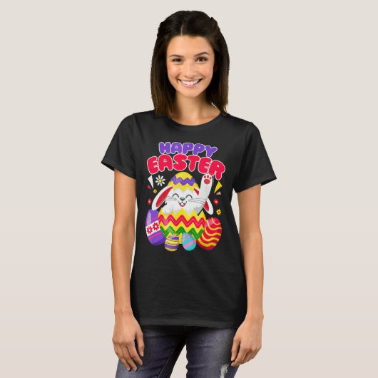 Happy Easter Bunny Eggs Basket Cute Rabbit Men Wom Tシャツ (正面フル)
