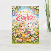 Happy Easter Bunny Eggs Garden シーズンカード (正面)