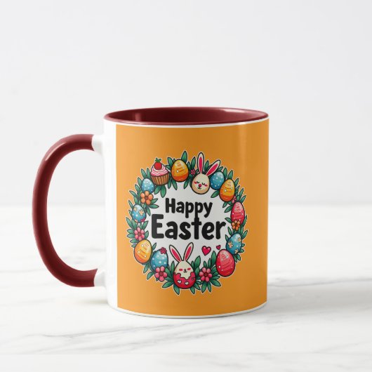 Happy Easter – Bunny & Eggs Illustration caneca マグカップ (左)