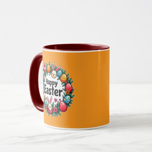 Happy Easter – Bunny & Eggs Illustration caneca マグカップ (正面左)