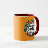 Happy Easter – Bunny & Eggs Illustration caneca マグカップ (正面右)
