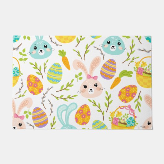 Happy Easter Bunny Eggs, Spring Pattern Gift ドアマット (正面)