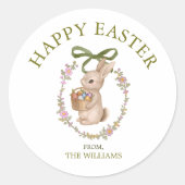 Happy Easter Bunny Floral Elegant Classic ラウンドシール (正面)