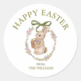Happy Easter Bunny Floral Elegant Classic ラウンドシール
