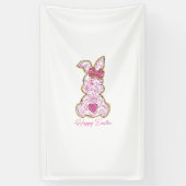 Happy Easter Bunny Girls Easter Women Pink Floral  横断幕 (縦)
