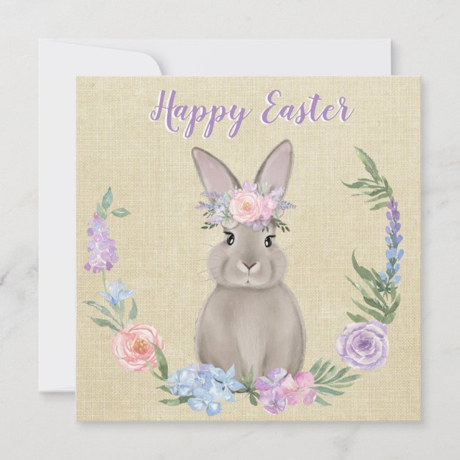 Happy Easter Bunny in Watercolor Flowers (正面)