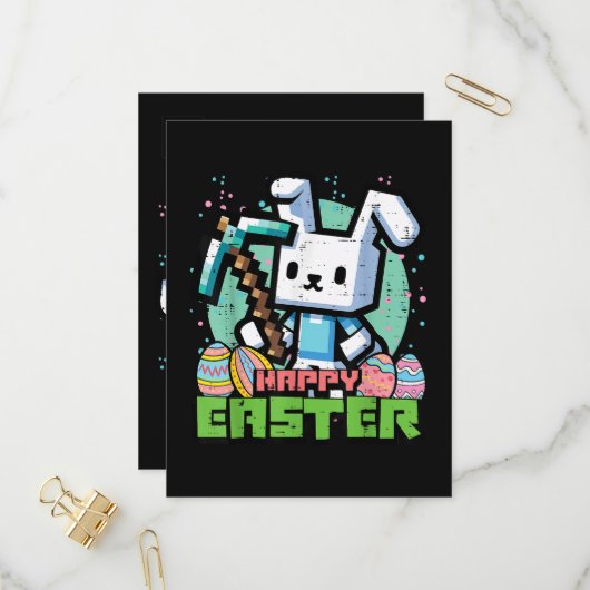 Happy Easter Bunny Pixel Game  インビテーションポストカード (正面/裏面インサイチュ)