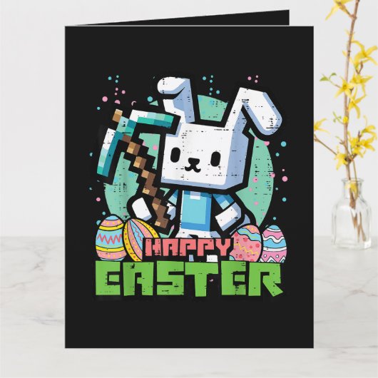 Happy Easter Bunny Pixel Game  カード (黄色い花)