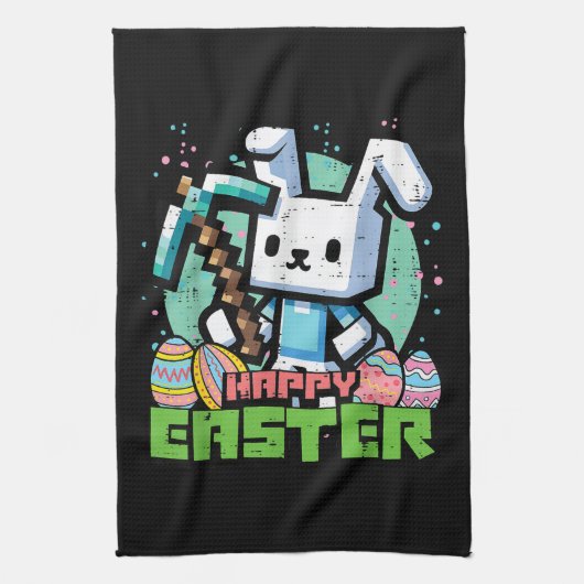 Happy Easter Bunny Pixel Game  キッチンタオル (縦)