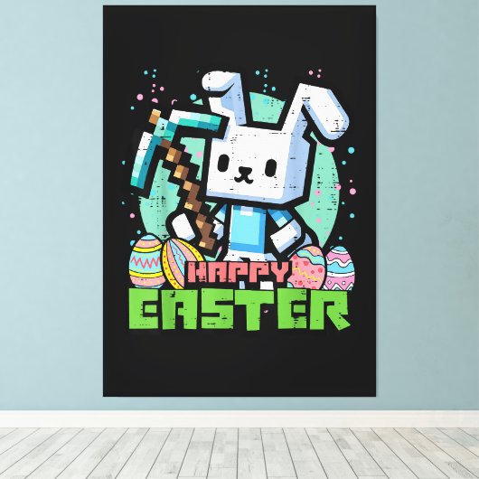 Happy Easter Bunny Pixel Game  キャンバスプリント (インサイチュ (ウッドフロア))