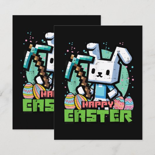 Happy Easter Bunny Pixel Game  サンキューカード (正面/裏面)