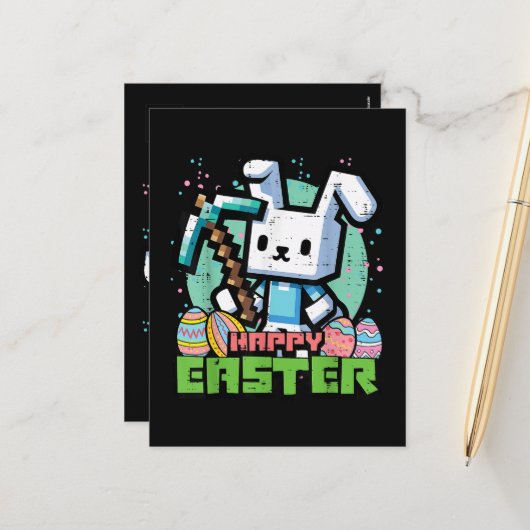 Happy Easter Bunny Pixel Game  シーズンポストカード (正面/裏面インサイチュ)
