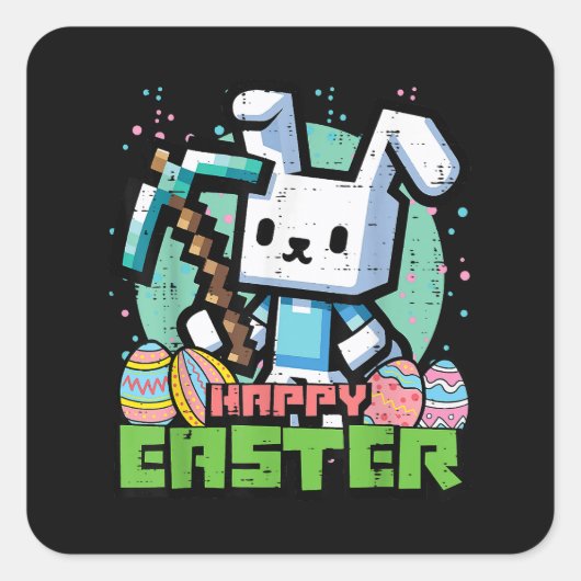 Happy Easter Bunny Pixel Game  スクエアシール (正面)