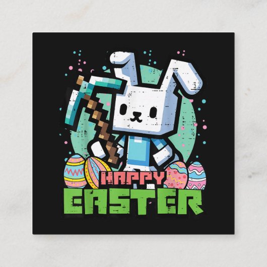 Happy Easter Bunny Pixel Game  スクエア名刺 (裏面)