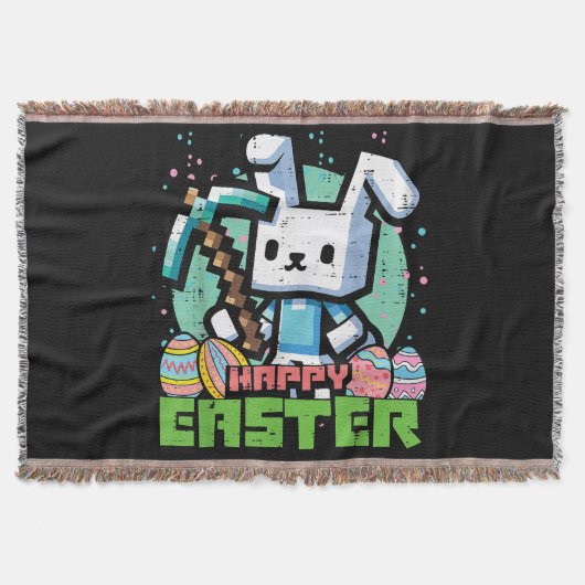 Happy Easter Bunny Pixel Game  スローブランケット (正面)