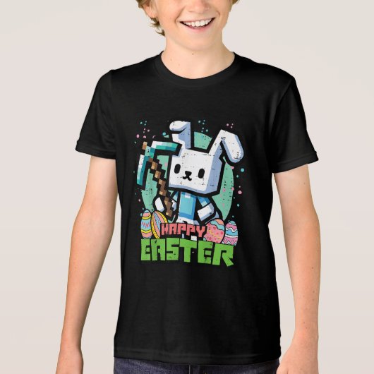 Happy Easter Bunny Pixel Game  トライブレンドＴシャツ (正面)
