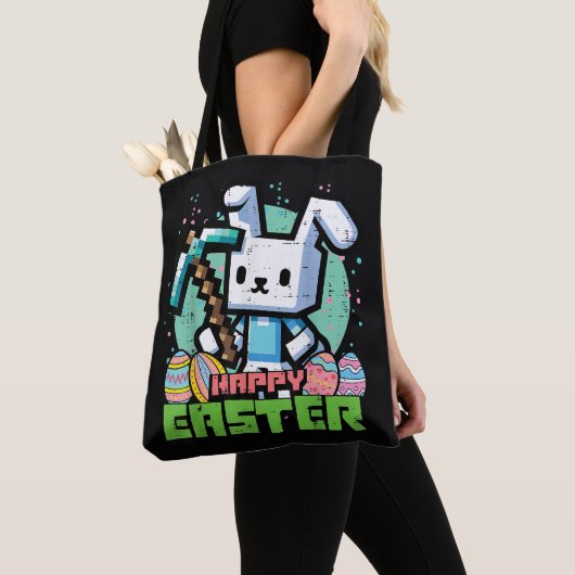 Happy Easter Bunny Pixel Game  トートバッグ (クローズアップ)