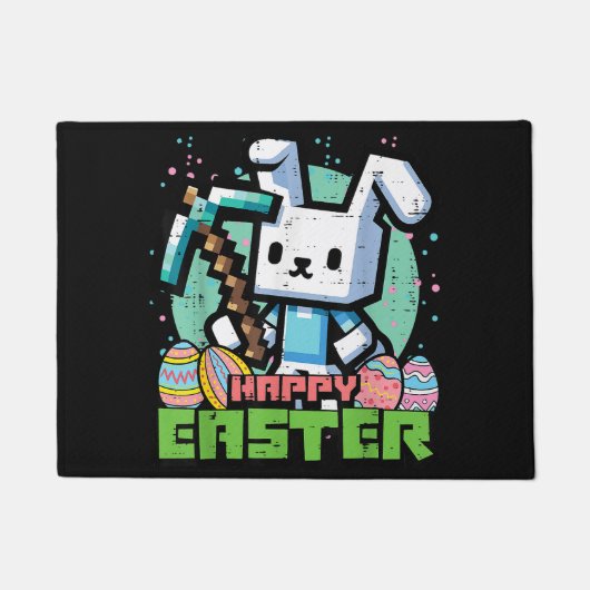 Happy Easter Bunny Pixel Game  ドアマット (正面)