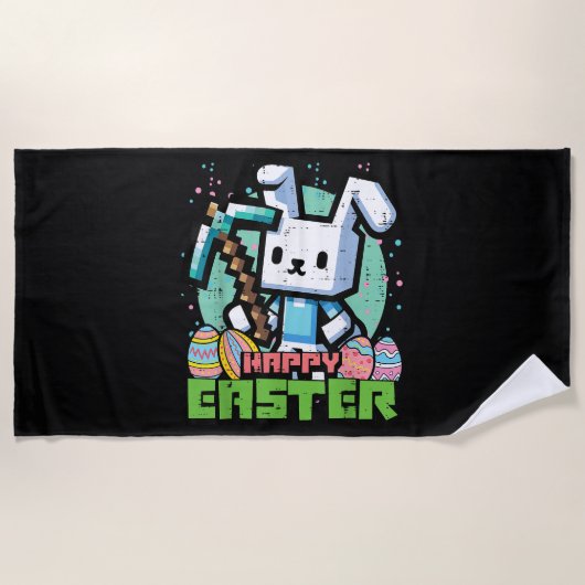Happy Easter Bunny Pixel Game  ビーチタオル (正面)