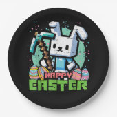 Happy Easter Bunny Pixel Game  ペーパープレート (正面)