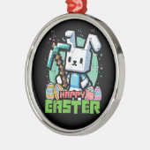 Happy Easter Bunny Pixel Game  メタルオーナメント (左)