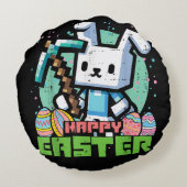 Happy Easter Bunny Pixel Game  ラウンドクッション (裏面)