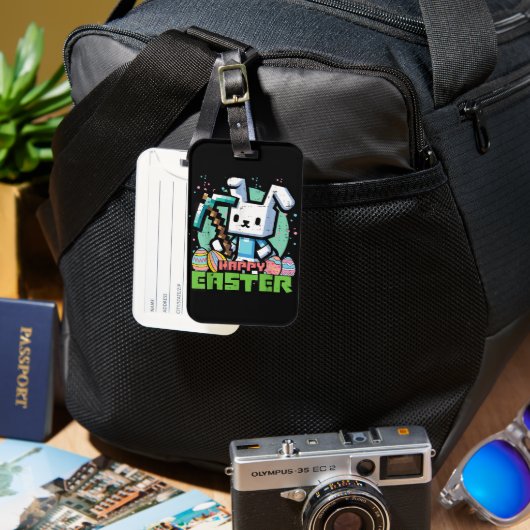 Happy Easter Bunny Pixel Game  ラゲッジタグ (正面&裏面)