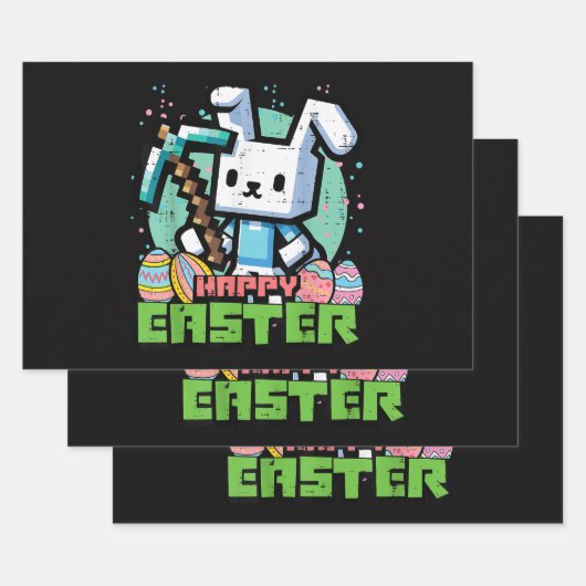 Happy Easter Bunny Pixel Game  ラッピングペーパーシート (セット)