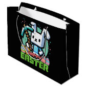 Happy Easter Bunny Pixel Game  ラージペーパーバッグ (裏面アングル)