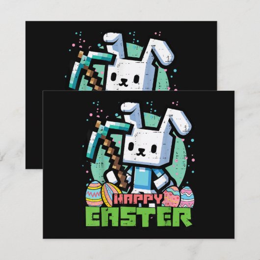 Happy Easter Bunny Pixel Game  招待状 (正面/裏面)
