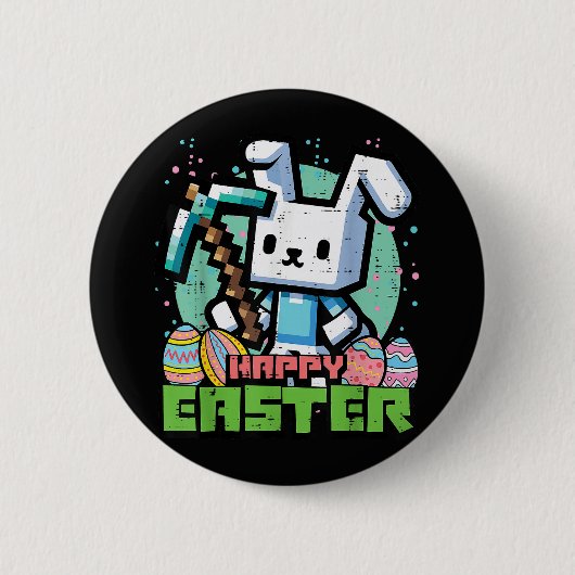 Happy Easter Bunny Pixel Game  缶バッジ (正面)