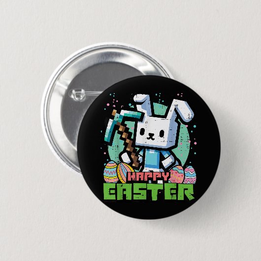 Happy Easter Bunny Pixel Game  缶バッジ (正面&裏面)