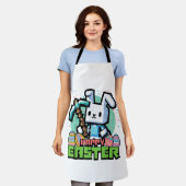 Happy Easter Bunny Pixel Game Gaming Gamer Boys Ki エプロン (着用した状態)